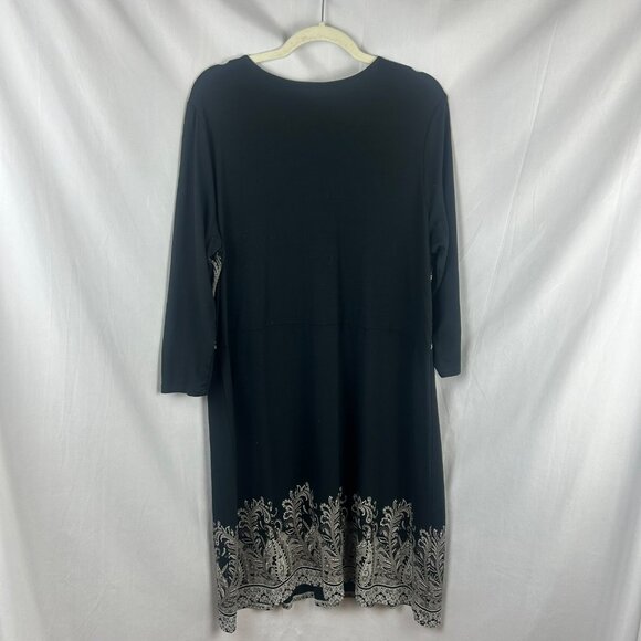 J Jill Wearever Pleated Mirror Paisley Dress Women Large Black Knee 3/4 Sleeves - Picture 5 of 6